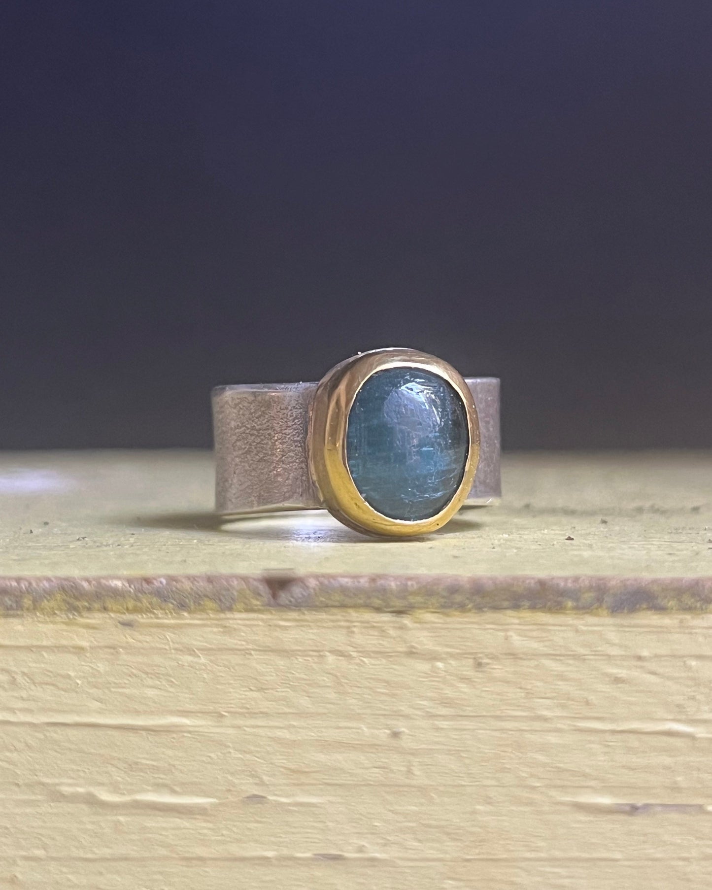 Blue Tourmaline Wide Classic Ring