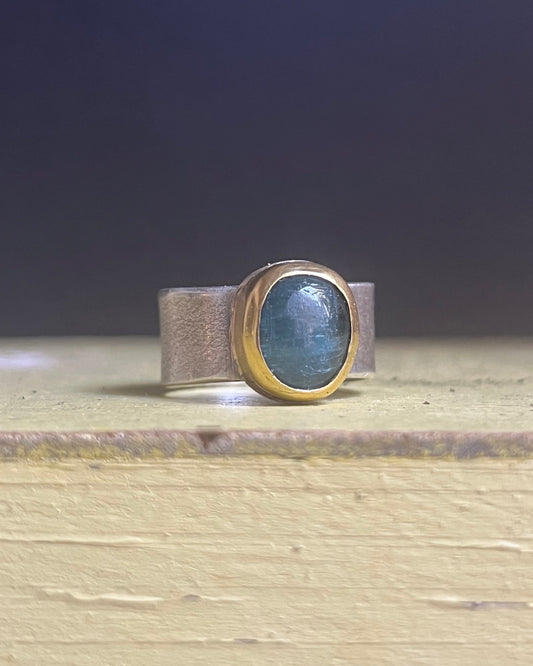 Blue Tourmaline Wide Classic Ring
