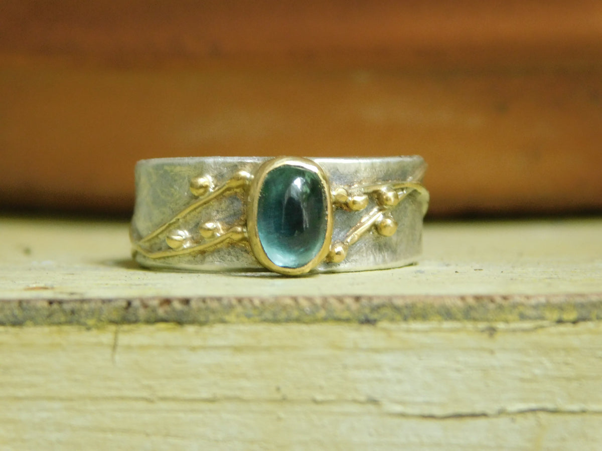 Blue Tourmaline Double Vine Ring