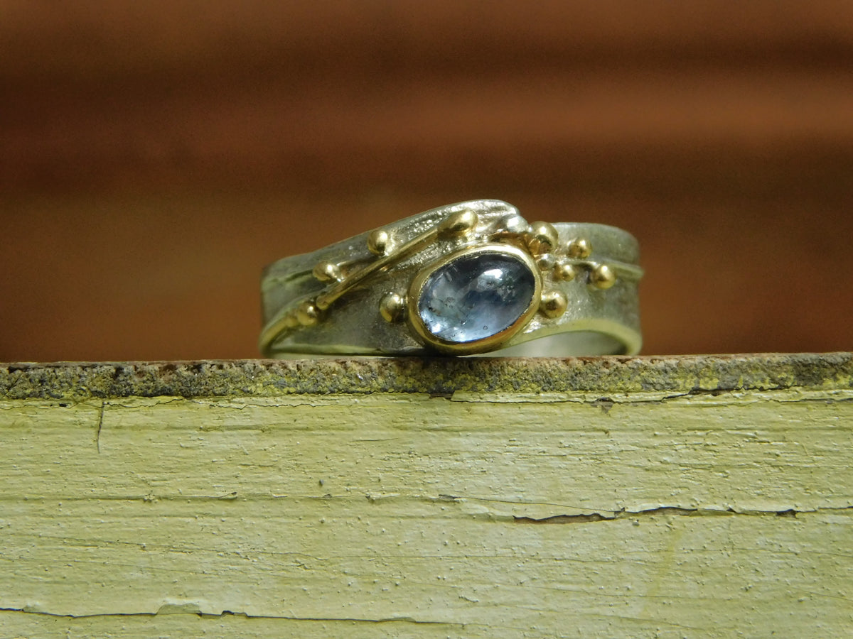 Blue Tourmaline Diagonal Ring
